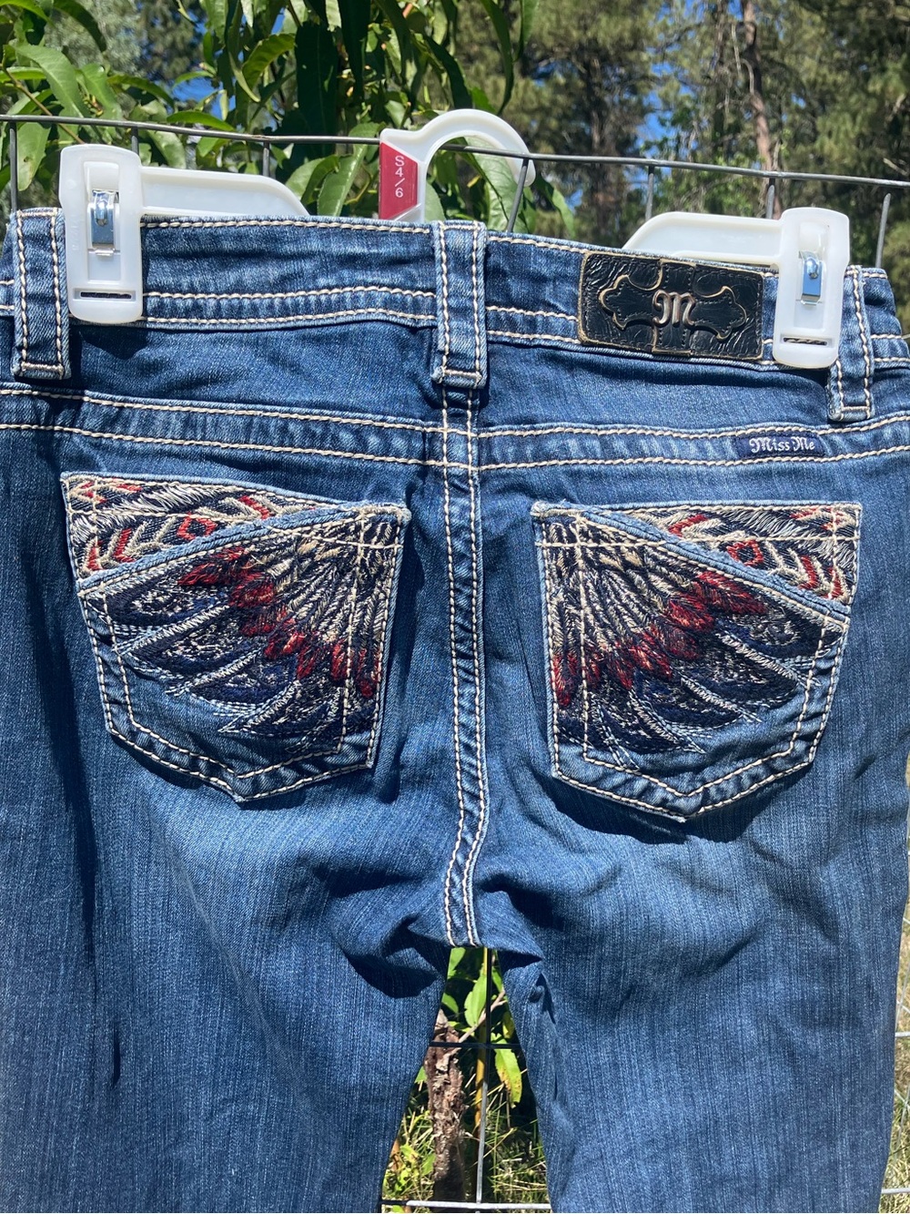 Miss Me Blue Denim Jeans with Embroidered Wing Pockets